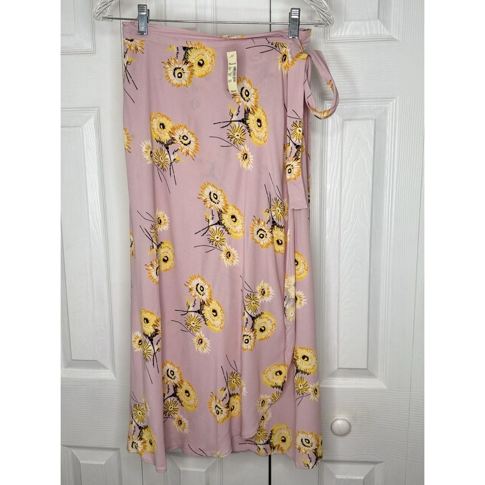 Madewell NWT Wrap Midi Skirt Size 6 Pink Yellow Dutch Dandelions Floral Delicate